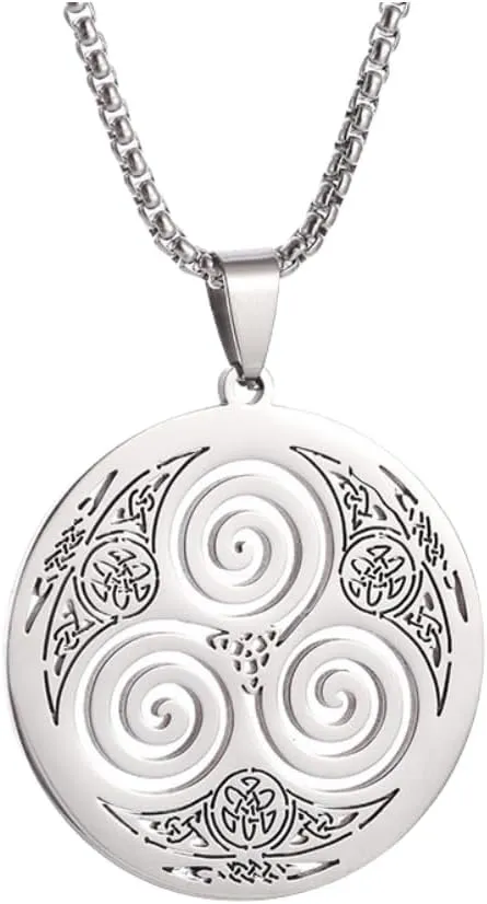 YWMAN Celtic Triskele Triskelion Necklace, Stainless Steel Nordic Triple Spiral Pendant, Eternity Amulet Jewelry Gift for Women Men