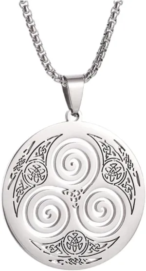 YWMAN Celtic Triskele Triskelion Necklace, Stainless Steel Nordic Triple Spiral Pendant, Eternity Amulet Jewelry Gift for Women Men
