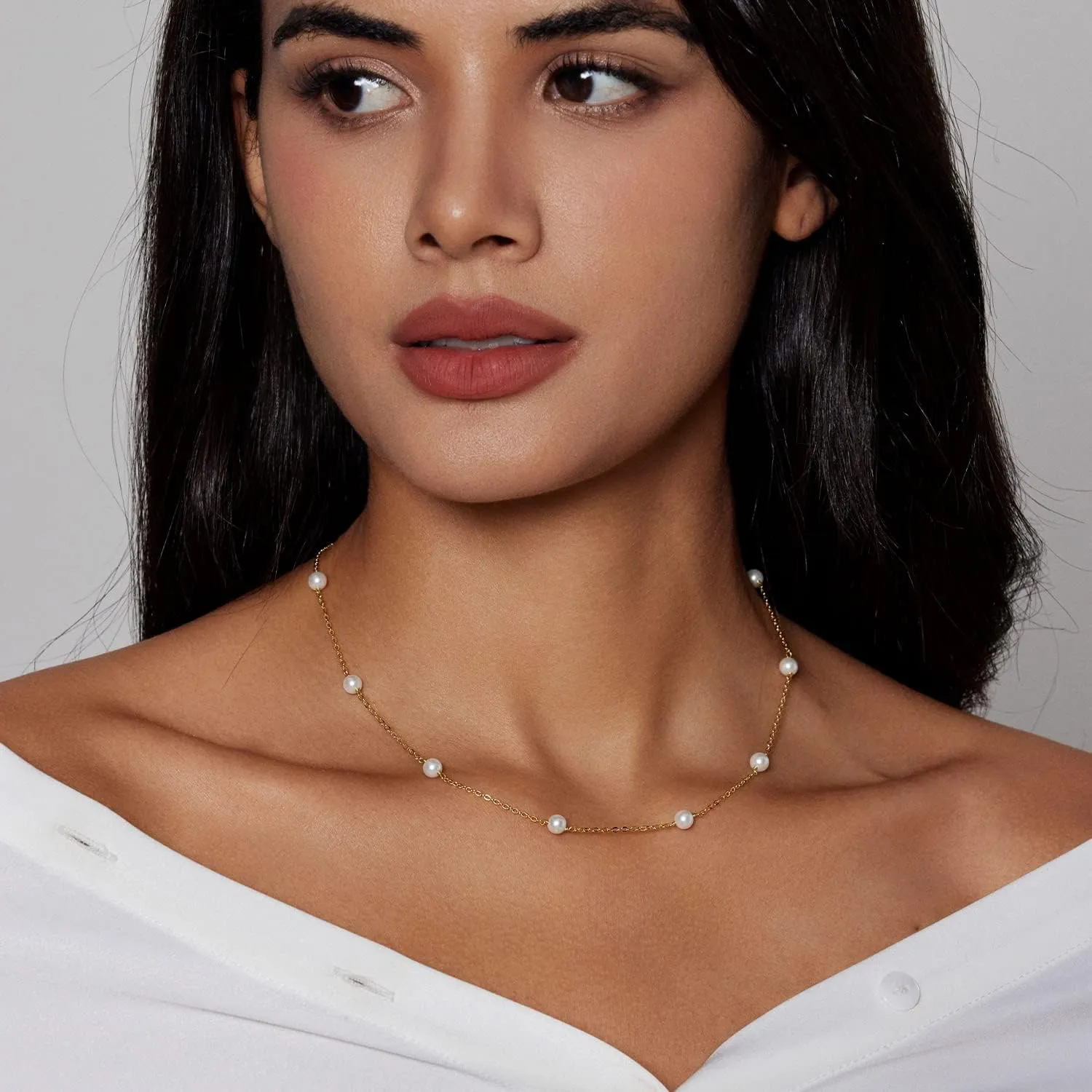 Zeffy Pearl Necklace 4MM/6MM/8MM Dainty Round Imitation Pearl Choker Necklace Wedding Pearl Necklace Delicate Jewelry for Women Simple Bridesmaid Jewelry Gifts