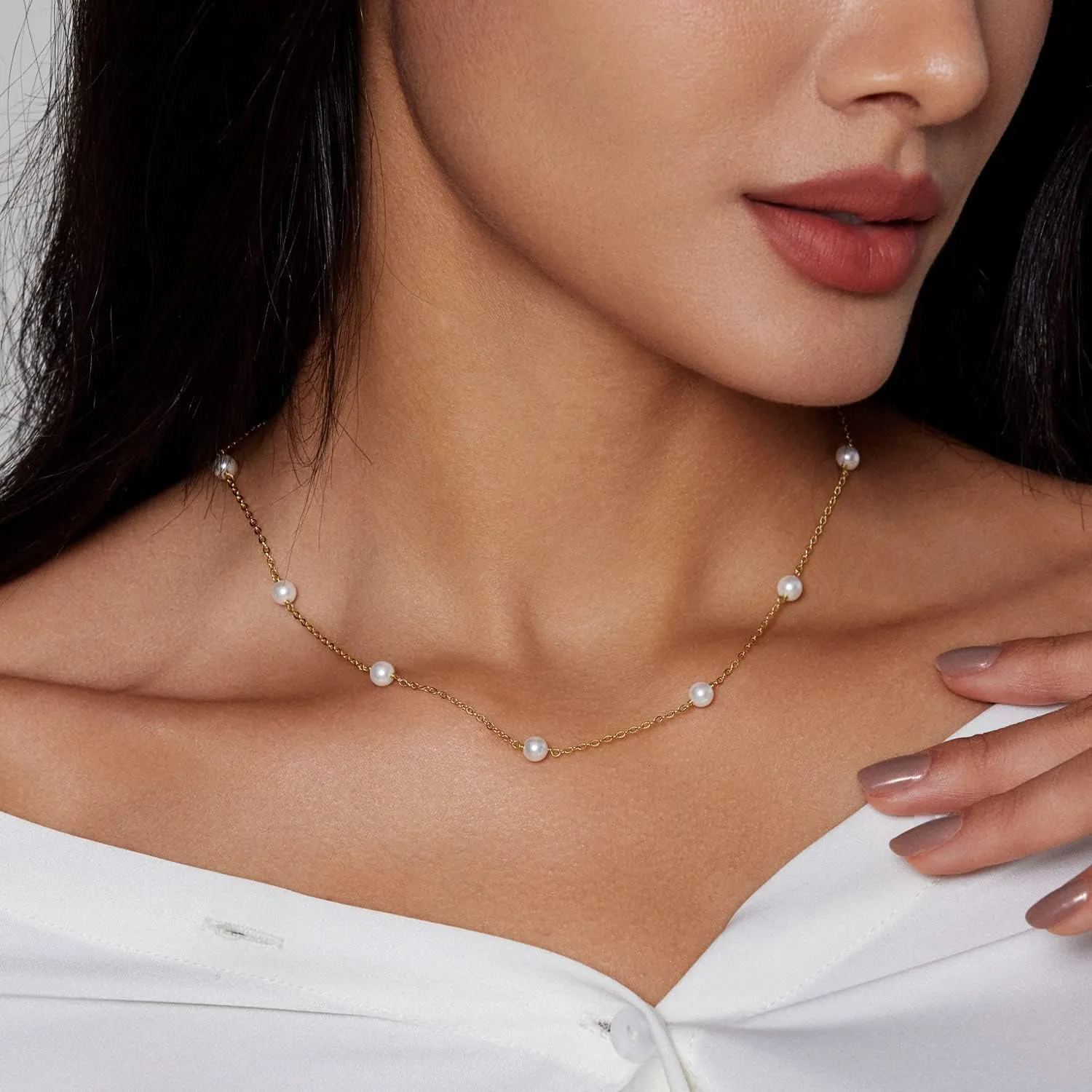Zeffy Pearl Necklace 4MM/6MM/8MM Dainty Round Imitation Pearl Choker Necklace Wedding Pearl Necklace Delicate Jewelry for Women Simple Bridesmaid Jewelry Gifts