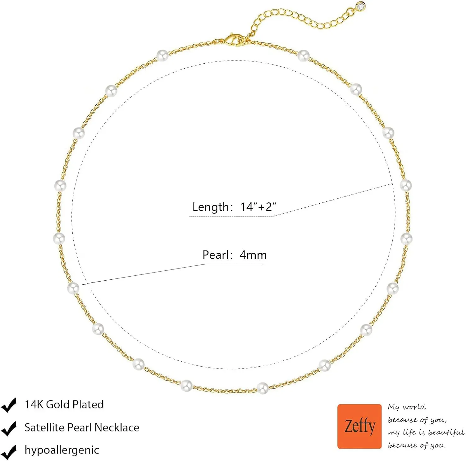 Zeffy Pearl Necklace 4MM/6MM/8MM Dainty Round Imitation Pearl Choker Necklace Wedding Pearl Necklace Delicate Jewelry for Women Simple Bridesmaid Jewelry Gifts
