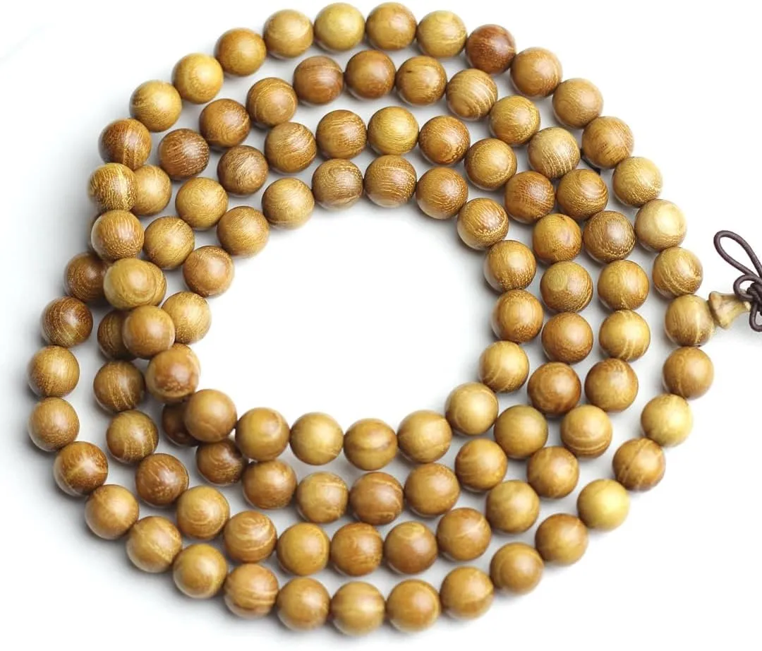 Zen Dear Natural Golden Sandalwood Mexican Bocote Mala Prayer Bead Bracelet Link Wrist Necklace Mala Beads