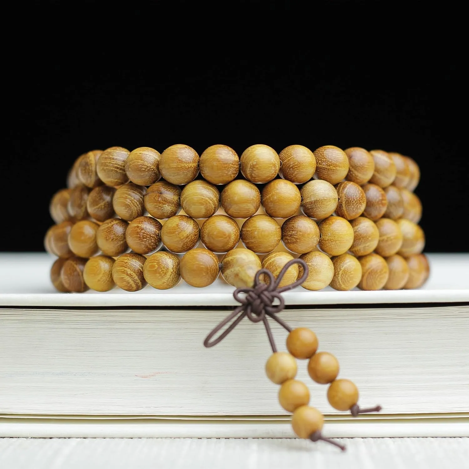 Zen Dear Natural Golden Sandalwood Mexican Bocote Mala Prayer Bead Bracelet Link Wrist Necklace Mala Beads