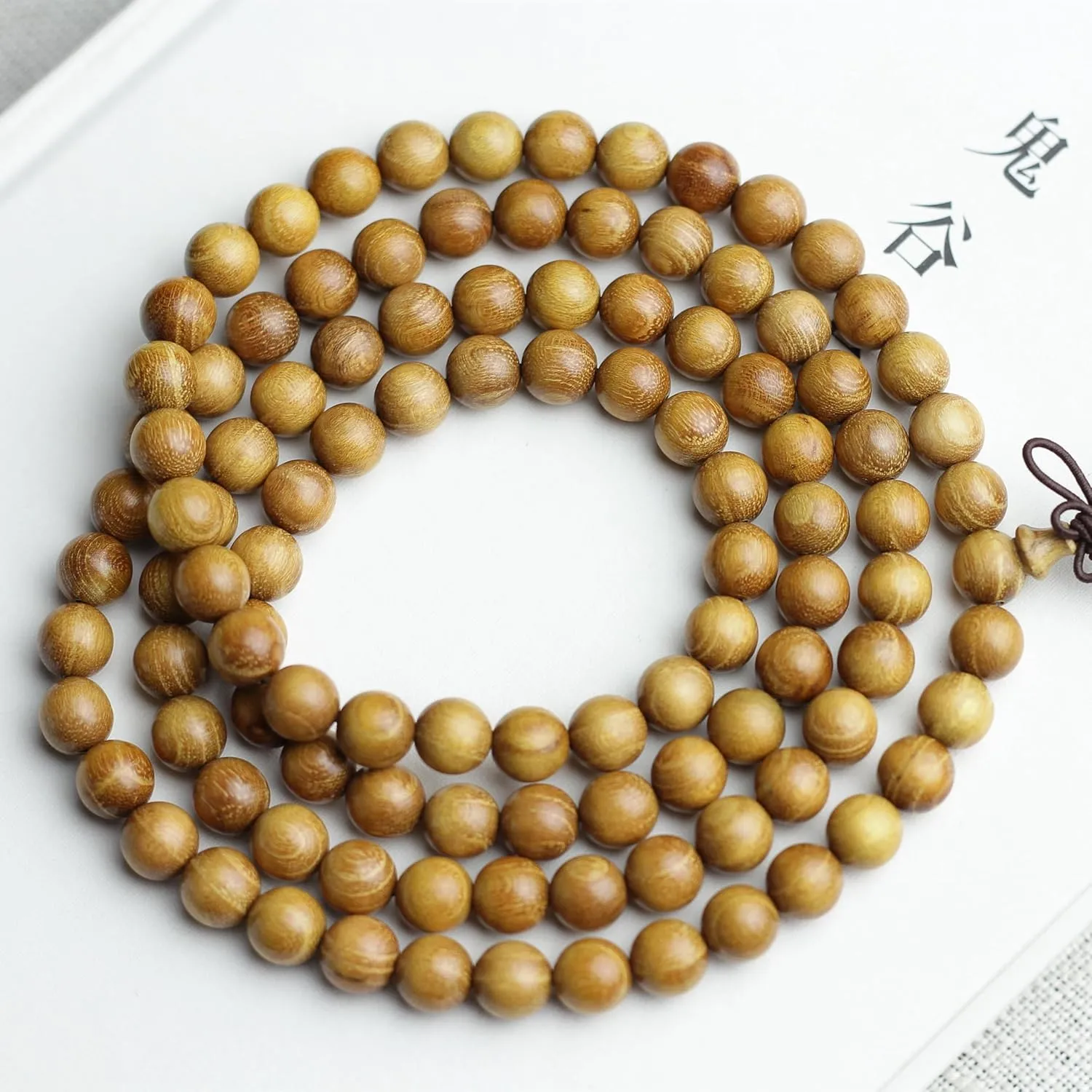 Zen Dear Natural Golden Sandalwood Mexican Bocote Mala Prayer Bead Bracelet Link Wrist Necklace Mala Beads