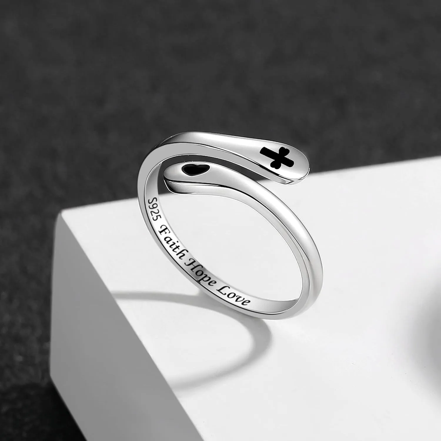 ZOEXUE 925 Sterling Silver Inspirational Jewelry Rings Adjustable Ring Personality Encouragement Gift for Teens Women