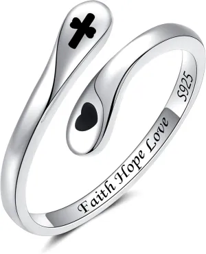 ZOEXUE 925 Sterling Silver Inspirational Jewelry Rings Adjustable Ring Personality Encouragement Gift for Teens Women